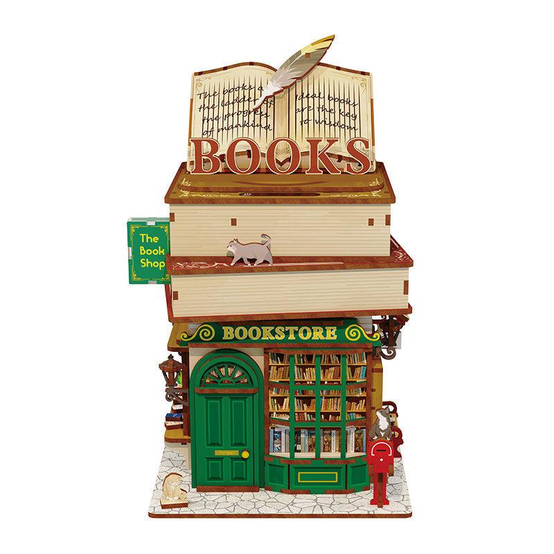 Maqueta librería vintage con luz y compartimento secreto