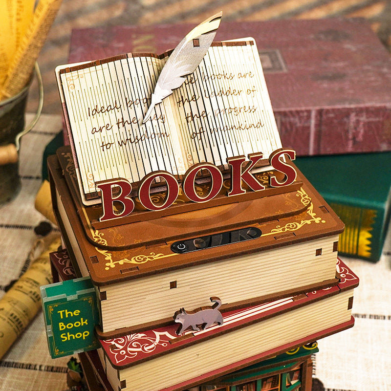 Maqueta librería vintage con luz y compartimento secreto
