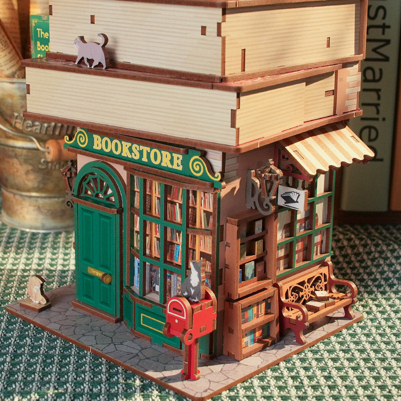 Maqueta librería vintage con luz y compartimento secreto