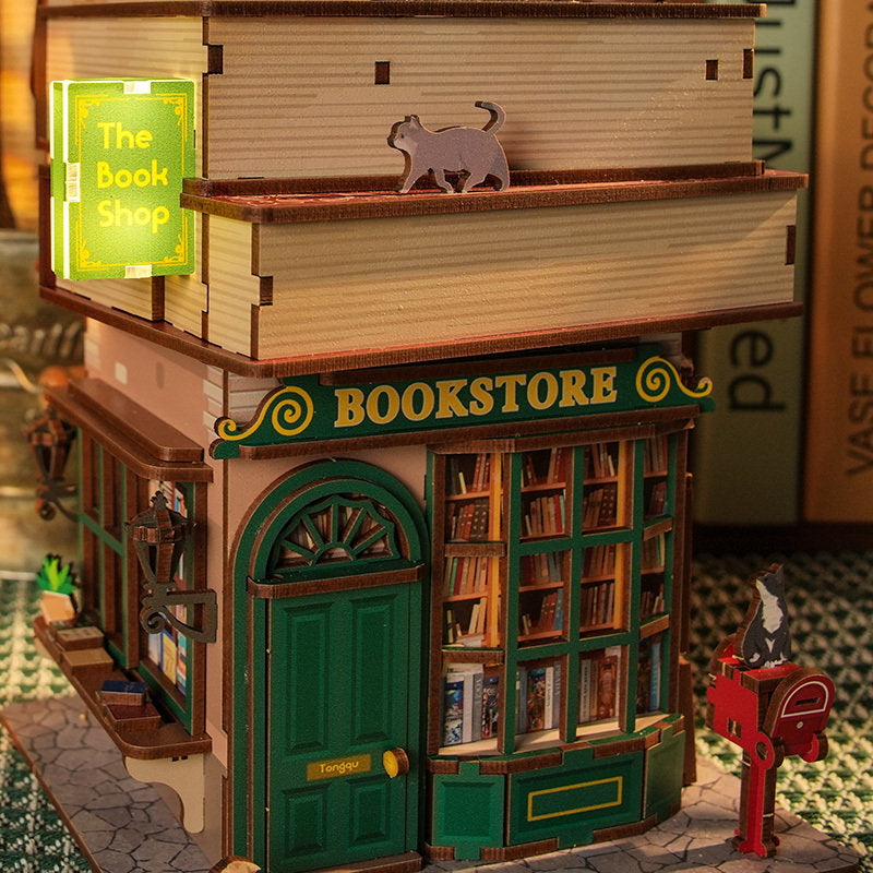 Maqueta librería vintage con luz y compartimento secreto