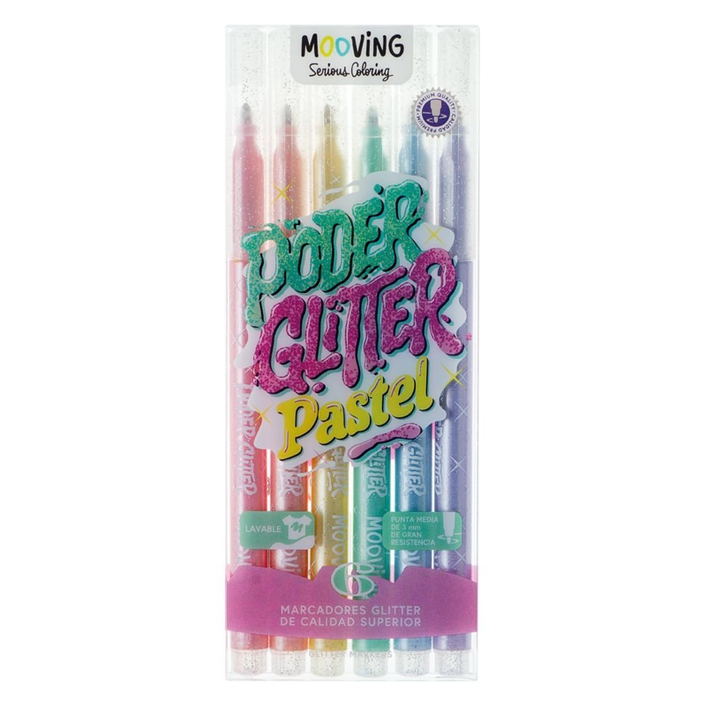 Set 6 Marcadores Glitter Pastel Surtidos Mooving Paper Imagen principal del producto