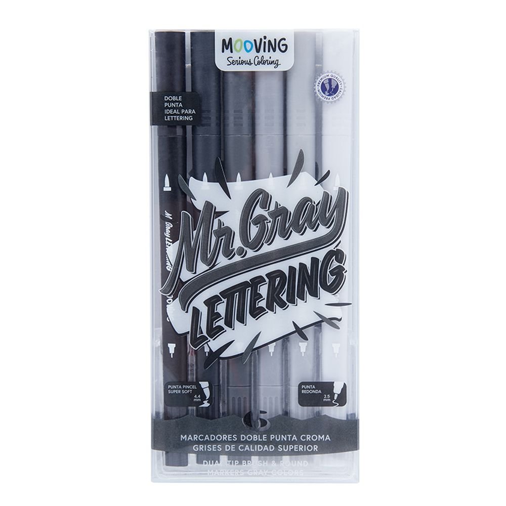Set de 6 rotuladores doble punta Croma grises Mooving Paper