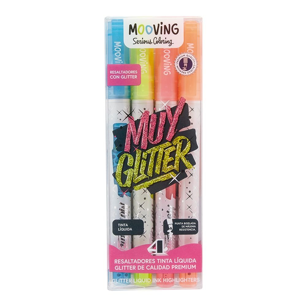 Set de 4 Marcadores Tinta Líquida Glitter Punta Biselada MOOVING PAPER Imagen principal del producto