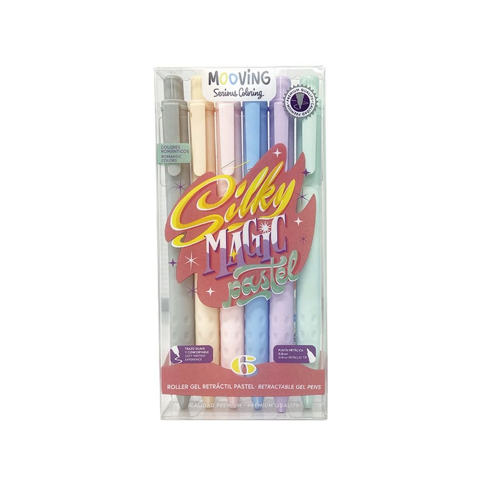 Set de 6 Bolígrafos Roller Tinta Gel Pastel Mooving Paper EU S.L