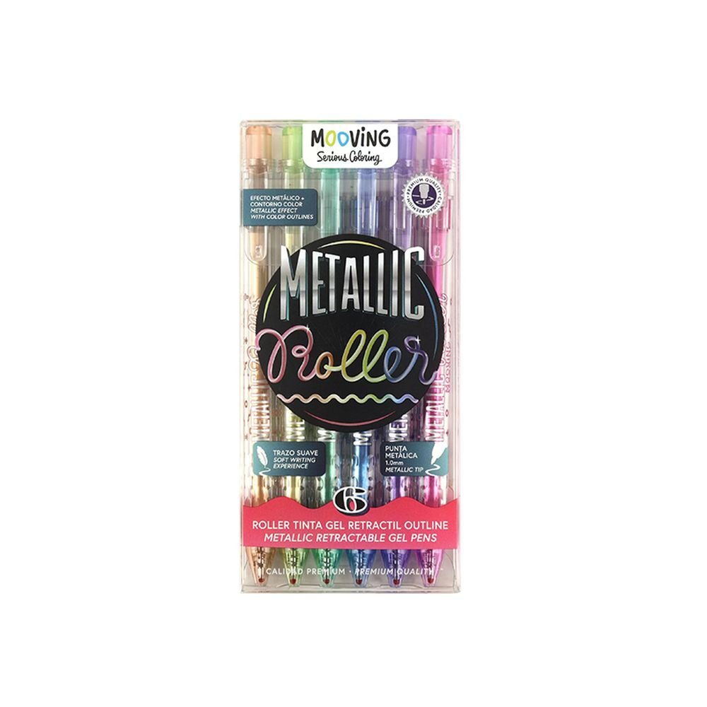 Set 8 Bolígrafos Roller Gel Retráctil Outline Metálico Mooving Paper EU S.L