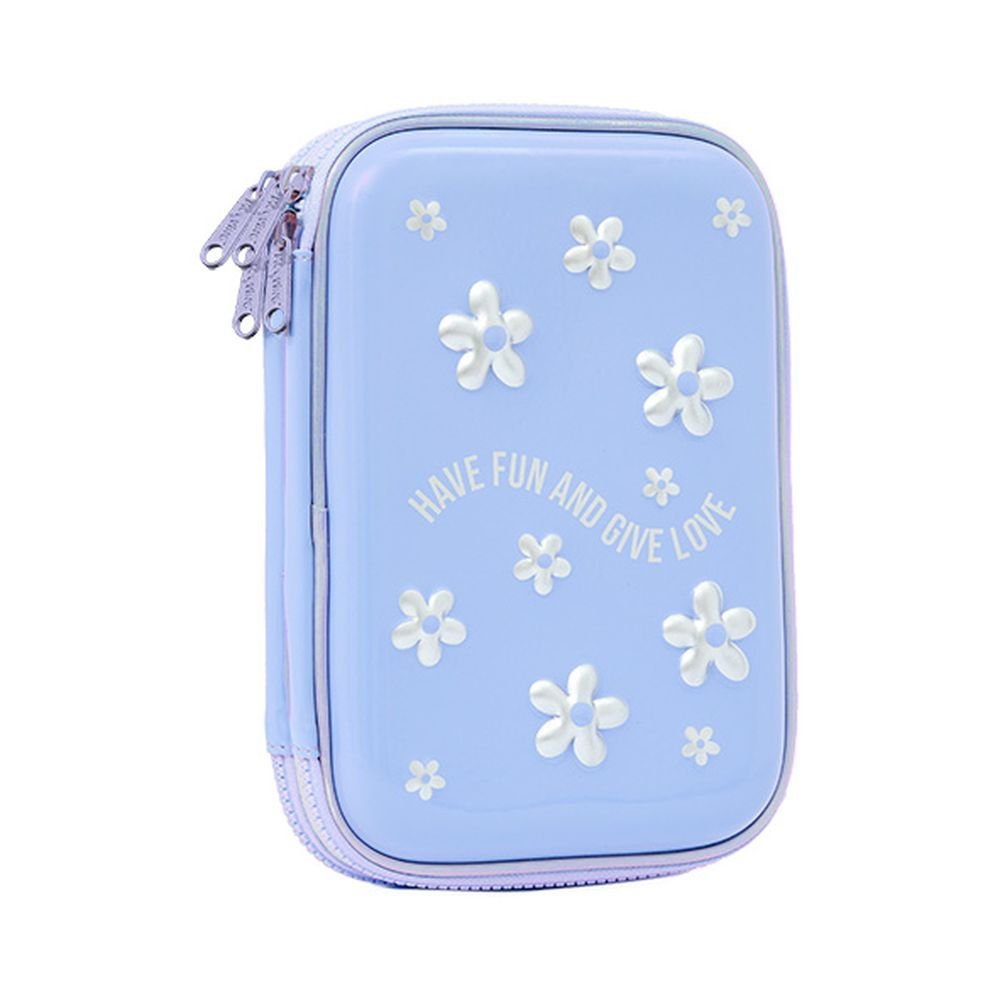 Plumier Doble Cremallera Rígido Eva Azul Margaritas Daisy Mooving Paper