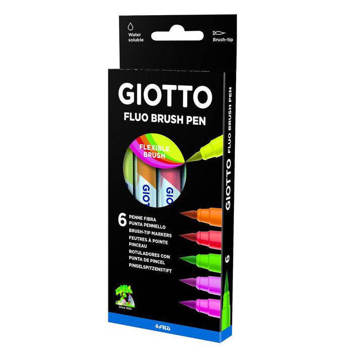 Rotulador Giotto Turbo Soft Brush Fluo 6 Colores Surtidos | Giotto | Pack 1 Unidades Imagen principal del producto
