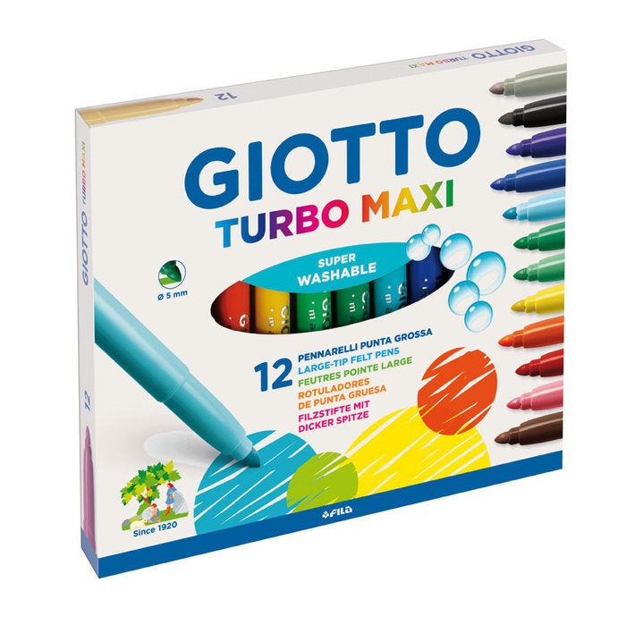 Rotulador Giotto Turbo Maxi Grueso 12 Colores Surtidos | Fila | Pack 5 Unidades