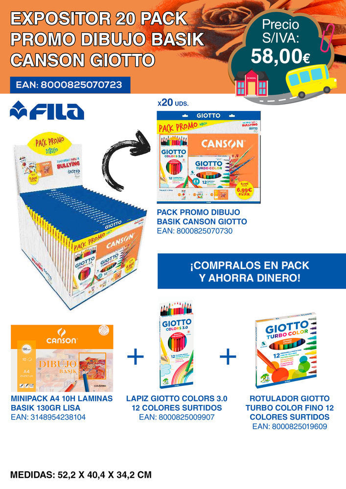 Expositor 20 Pack Promo Dibujo Basik Canson Giotto