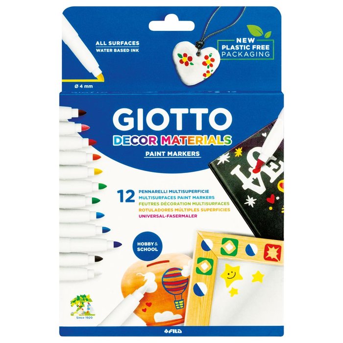 Rotulador Permanente Giotto Decor Materials 12 Colores | Fila | Pack 1 Unidades