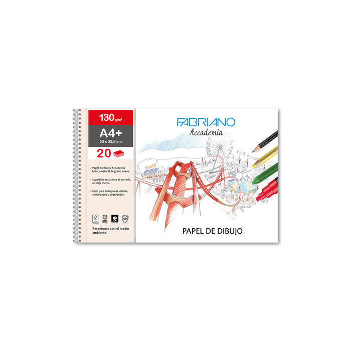 Bloc dibujo fabriano espiral a4+ 20h 130g. liso microperforado Imagen principal del producto