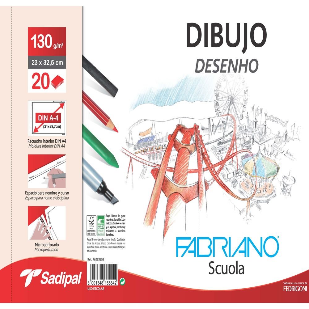 Bloc dibujo fabriano espiral a4+ 20h 130g. con recuadro microperforado Imagen principal del producto
