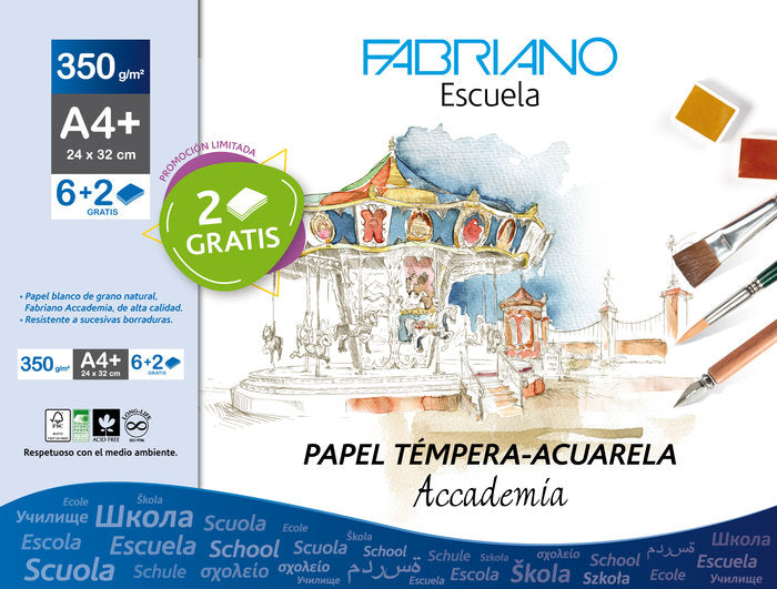 Lámina Papel Acuarela A4+ 350 g 6H+2 Gratis Blanco Sadipal Imagen principal del producto