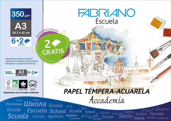 SOBRE PAPEL TEMPERA ACUARELA A3 350 G/M² 6H+2 GRATIS BLANCO | 1 UNIDADES | (SADIPAL)