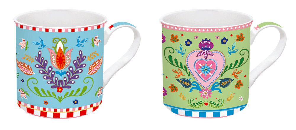 Set 2 Tazas 300 ml Porcelana China Spring Folk Marca Easy Life