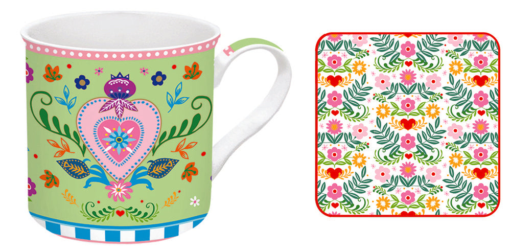 Set Taza Posavasos 300 ML Spring Folk Marca Easy Life Caja Regalo