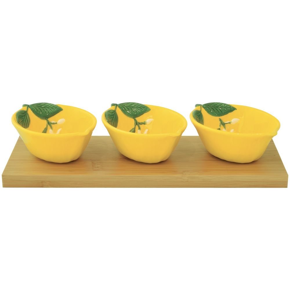 Set aperitivos con tabla bambú y 3 boles limón Easy Life