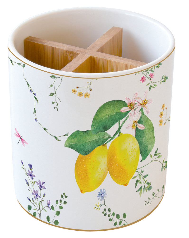 Contenedor cubiertos porcelana limones Easy Life caja regalo