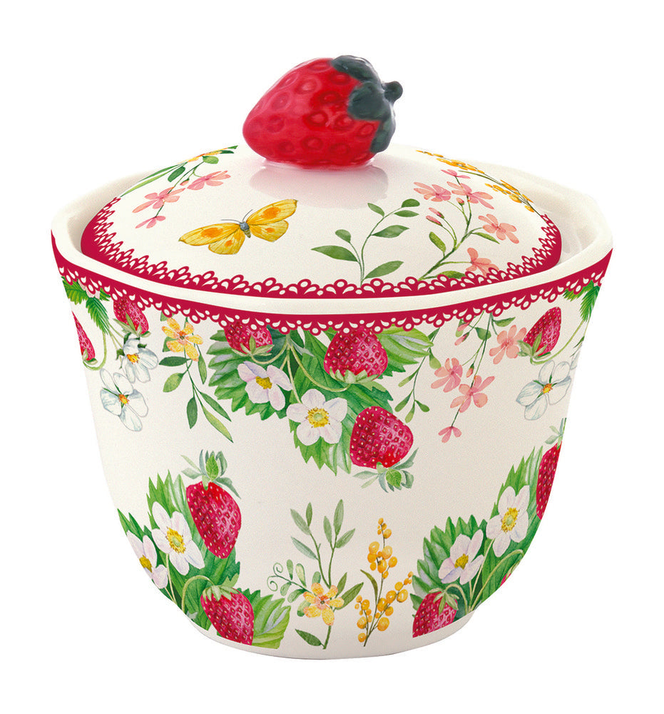 Azucarero porcelana Jardín de Fresas y Caja Regalo
