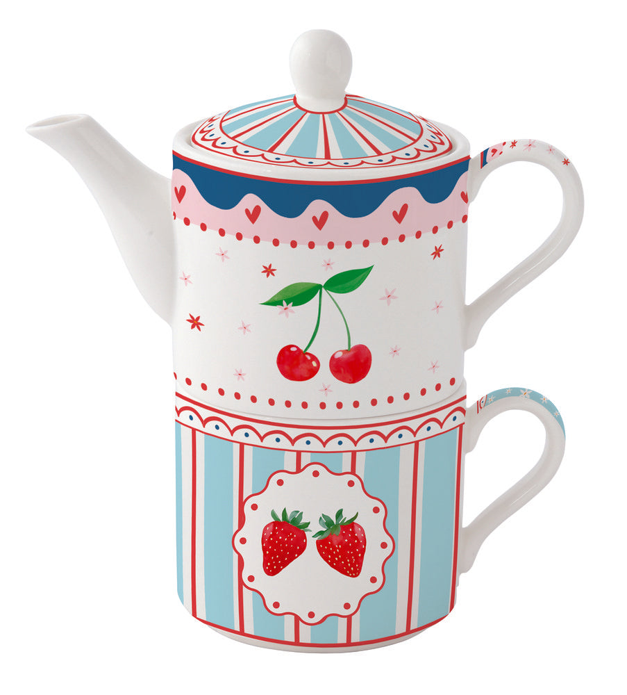 Set Taza y Tetera 280 ml Porcelana Fruit Mania Marca Easy Life Imagen principal del producto