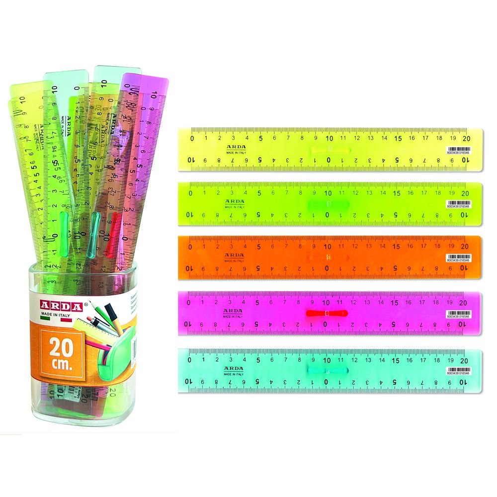 CUBILETE 10 REGLAS DE PLASTICO 20CM COLORES SURTIDOS | 10 UNIDADES | (ARDA)