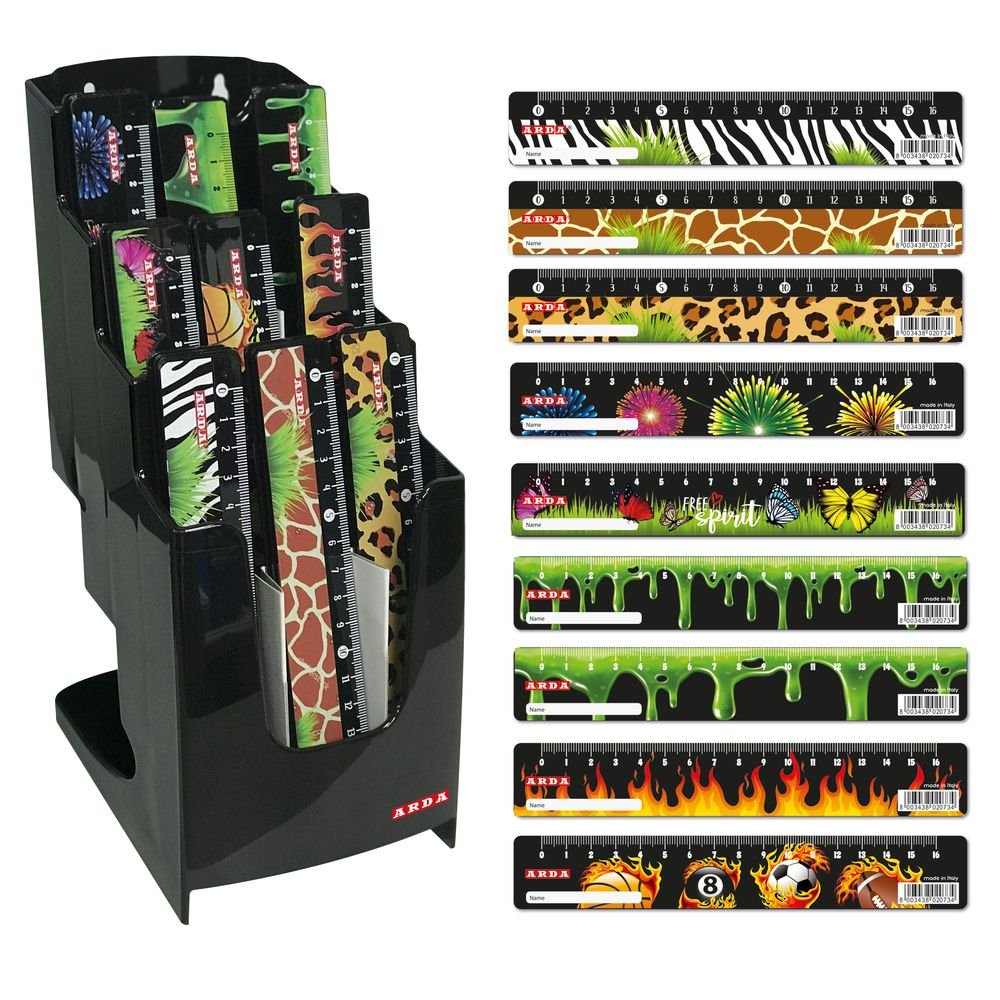 EXPOSITOR 45 REGLAS 16 CM NEGRA DELUXE DISEÑO SURTIDOS | 45 UNIDADES | (ARDA)