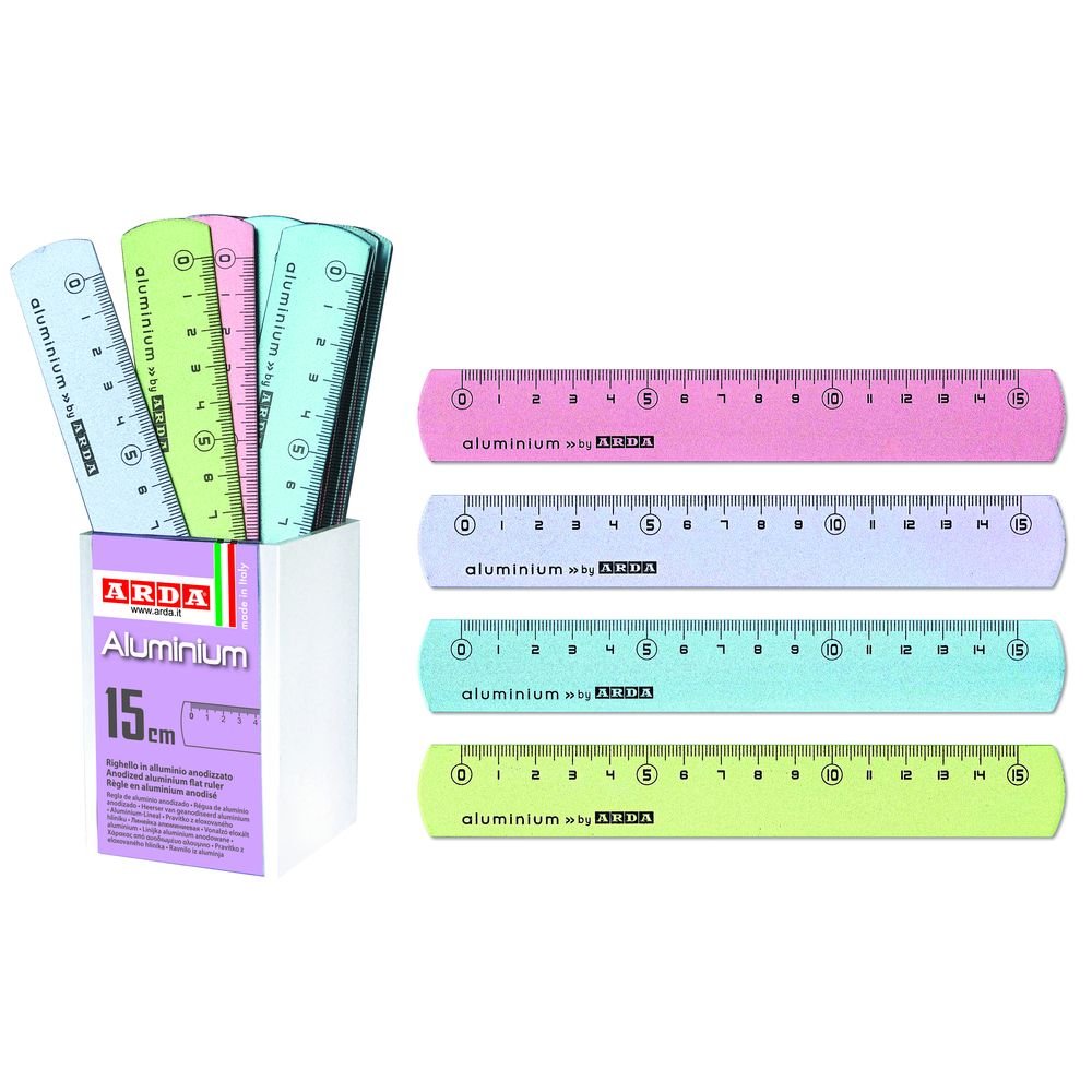 CUBILETE 24 REGLA 15 CM ALUMINIO COLORES PASTEL | 24 UNIDADES | (ARDA)