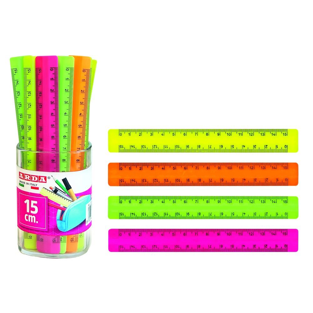 CUBILETE 50 REGLA PLASTICO 15 CM COLORES FLUOR | 50 UNIDADES | (ARDA) Imagen principal del producto