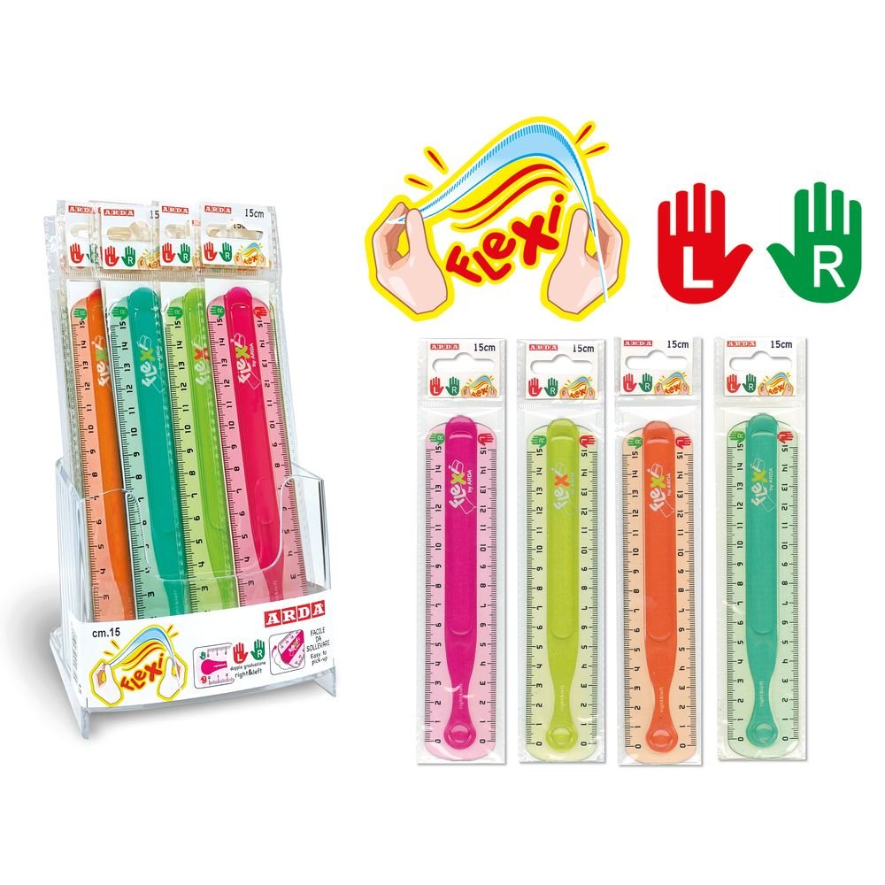 EXPOSITOR 15 REGLAS 15 CM FLEXIBLES DOBLE ZURDOS Y DIESTROS | 15 UNIDADES | (ARDA)