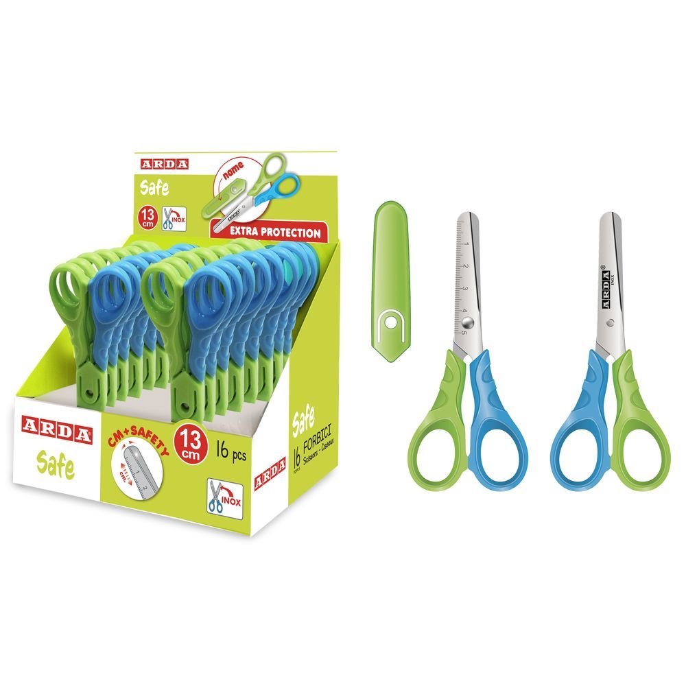 EXPOSITOR 16 TIJERAS SAFE 13 CM CON FUNDA SURTIDAS | 16 UNIDADES | (ARDA)