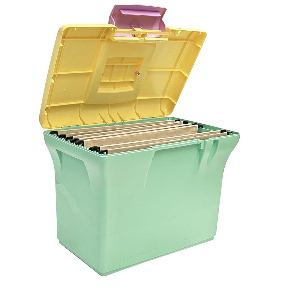 CAJON DE PLASTICO CON TAPADERA Y ASA EN TONO PASTEL VERDE | 1 UNIDADES | (ARDA)
