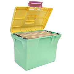 CAJON DE PLASTICO CON TAPADERA Y ASA EN TONO PASTEL VERDE | 1 UNIDADES | (ARDA)