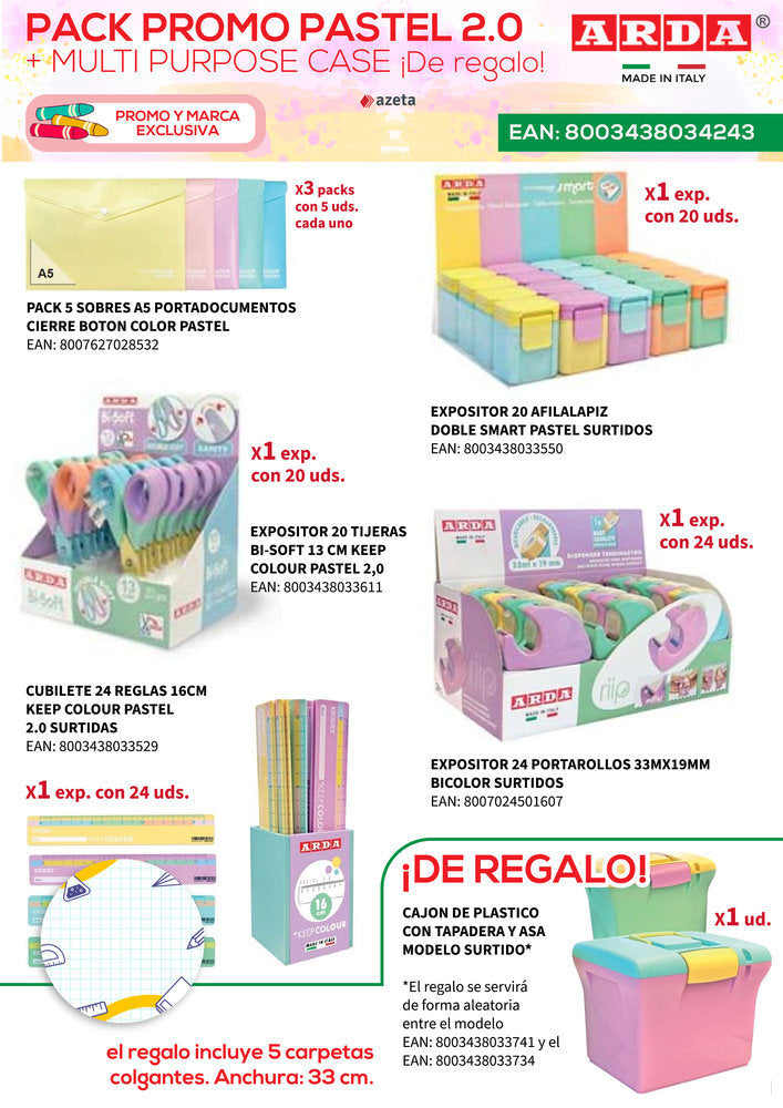 Lote escolar Pastel Arda y caja de regalo marca Arda