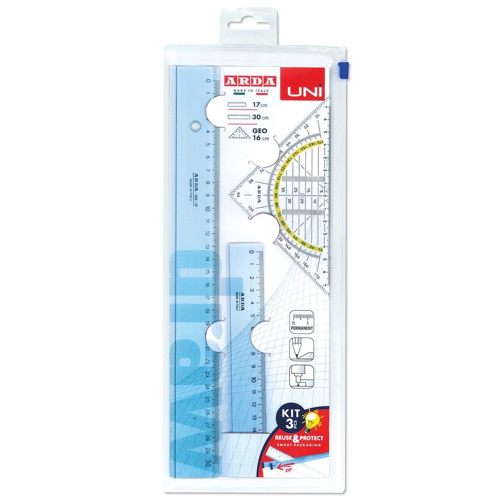 Set Dibujo 3 Piezas Uni Regla 17 y 30 cm + Semicirculo Geo ARDA Imagen principal del producto