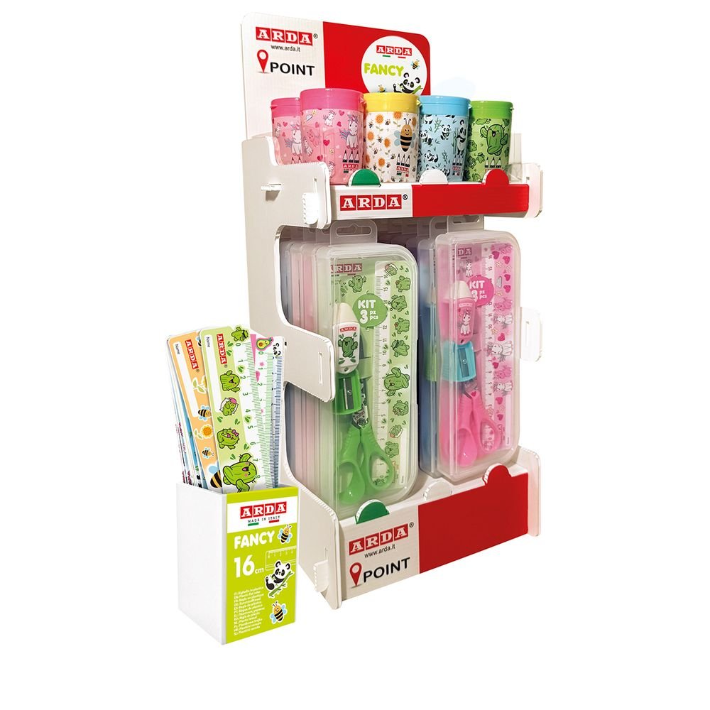 Expositor Fancy 12 Afilalápiz 24 Reglas 16 cm 12 Tijeras ARDA