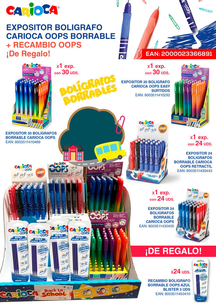Expositor de bolígrafos Carioca Oops Borrable y Recambio Universal Universal Española