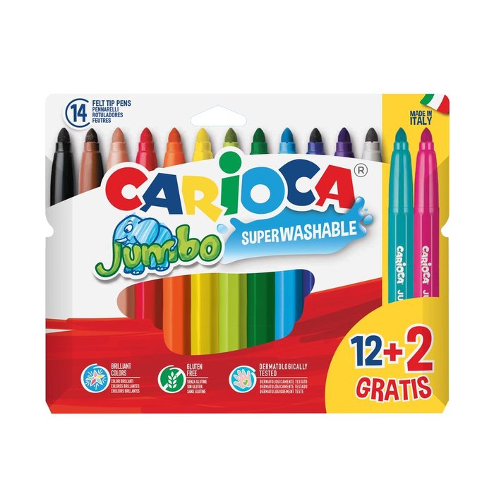 Rotulador Carioca Jumbo 12 Colores + 2 Gratis | Universal Española S,A, | Pack 12 Unidades