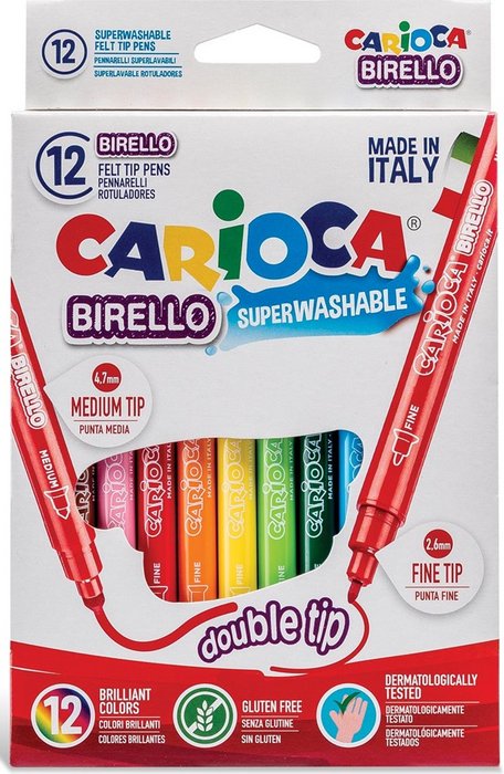 ✅ ROTULADOR CARIOCA 12/COL BIRELLO DOBLE PUNTA CAJA 12 BLISTER Imagen principal del producto