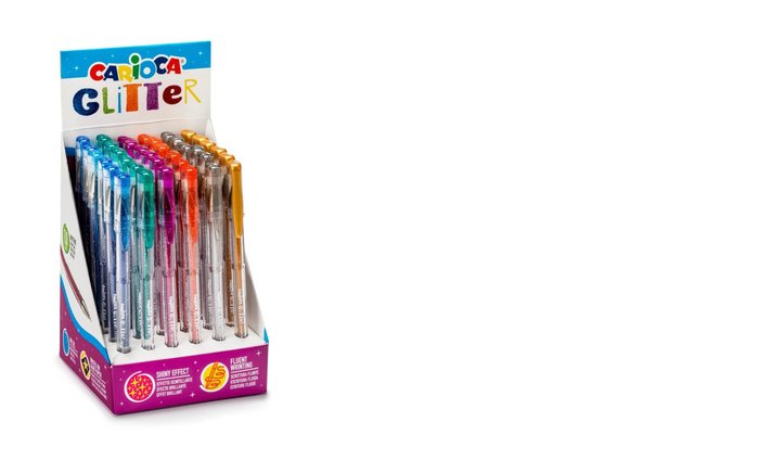Expositor 36 Bolígrafos Carioca Glitter Colores Surtidos Marca Universal Española Imagen principal del producto