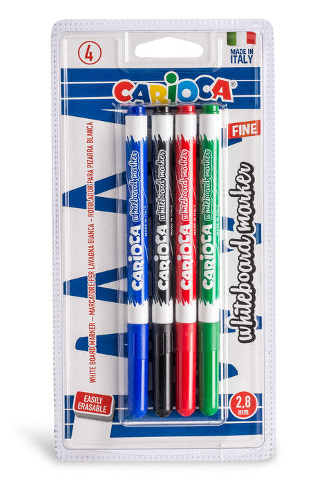 Estuche 4 rotuladores pizarra blanca punta fiina colores negro, rojo, verde y azul