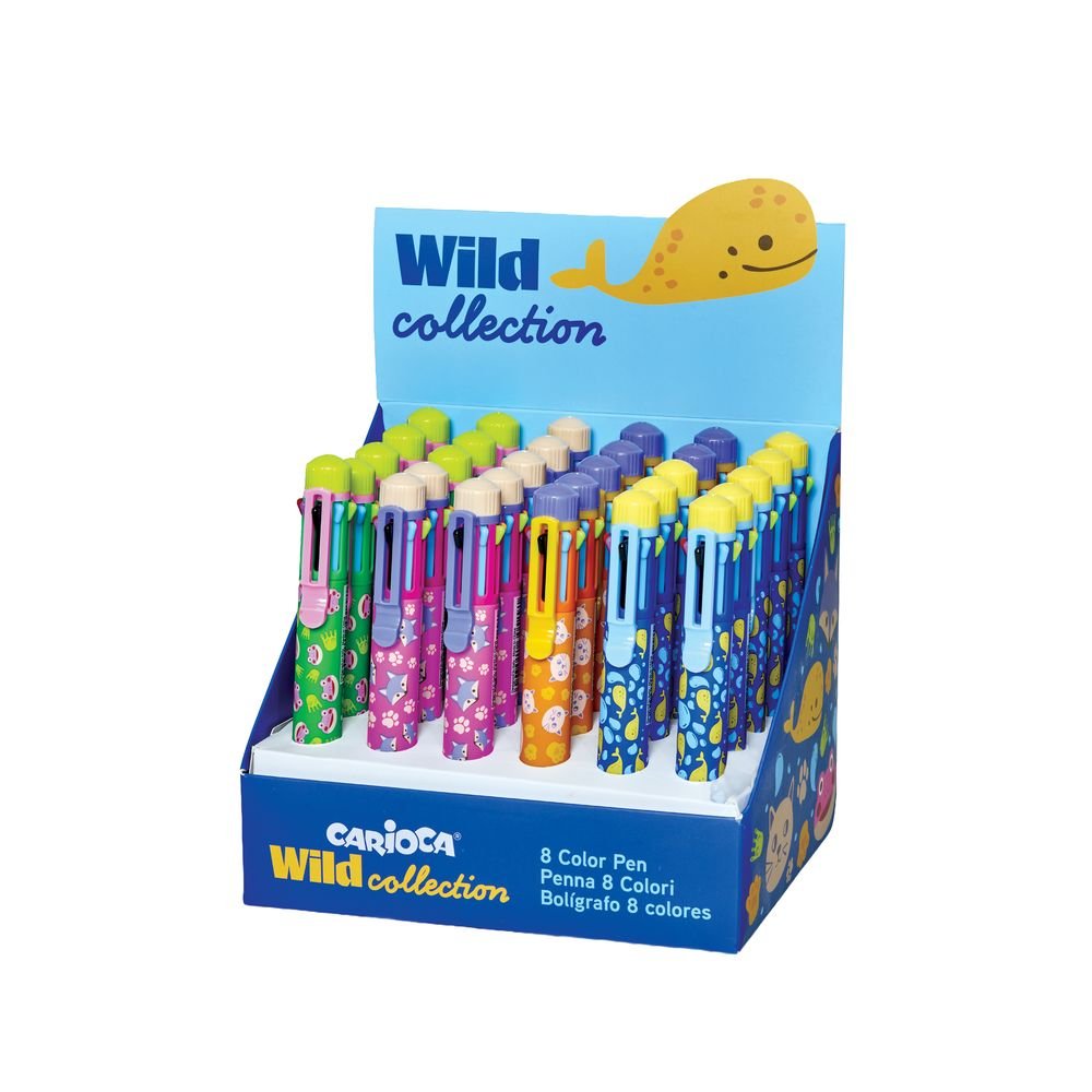 Expositor 30 bolígrafos Carioca Wild 8 colores