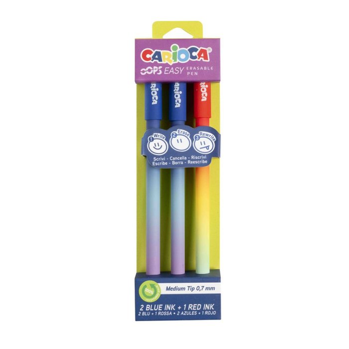 BOLIGRAFO CARIOCA OOPS EASY BLISTER 3 COLORES SURTIDOS | 12 UNIDADES | (UNIVERSAL ESPAÑOLA S,A,)