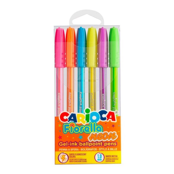 BOLIGRAFO CARIOCA FIORELLA BLISTER 6 COLORES NEON | 12 UNIDADES | (UNIVERSAL ESPAÑOLA S,A,)