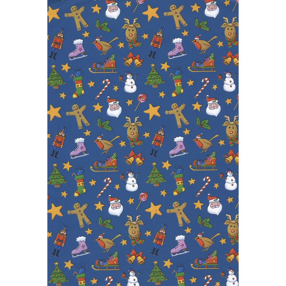 BOBINA PAPEL REGALO 31CM DIBUJITOS DE NAVIDAD FONDO AZUL | SADOCH | 1 UNIDAD | 8006715332230