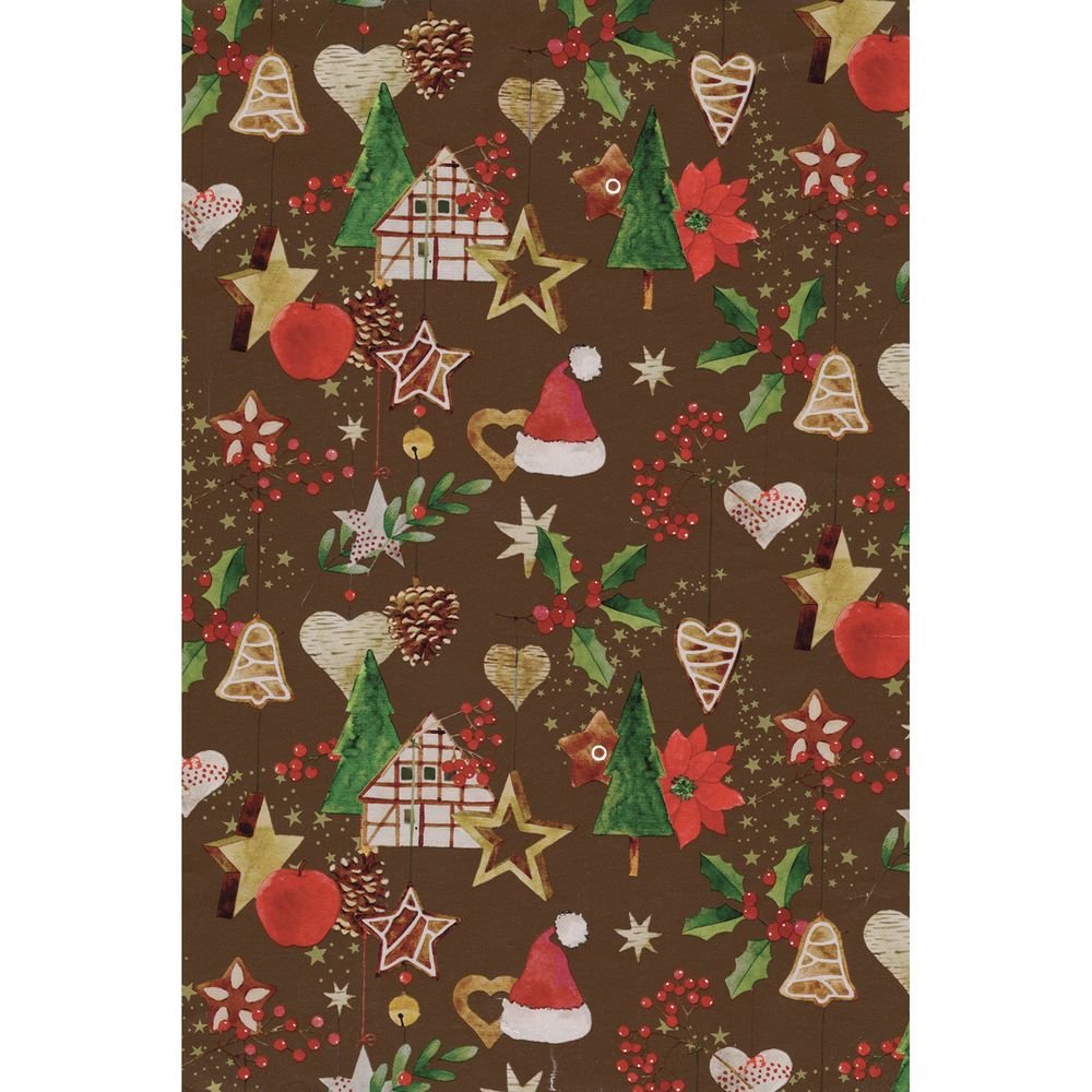 BOBINA PAPEL REGALO 31CM PINOS Y ADORNOS DE NAVIDAD MARRON | SADOCH | 1 UNIDAD | 8006715332278