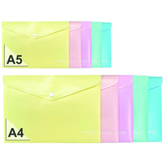 PACK 5 SOBRES A4 PORTADOCUMENTOS CIERRE BOTON COLOR PASTEL | 1 UNIDADES | (ARDA)