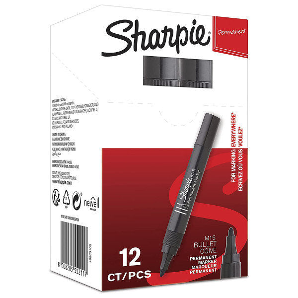 Rotulador Sharpie Permanente M15 Punta Redonda Negro | Sharpie | Pack 12 Unidades