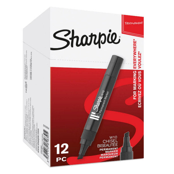 Rotulador Sharpie Permanente W10 Punta Biselada Negro | Sharpie | Pack 12 Unidades