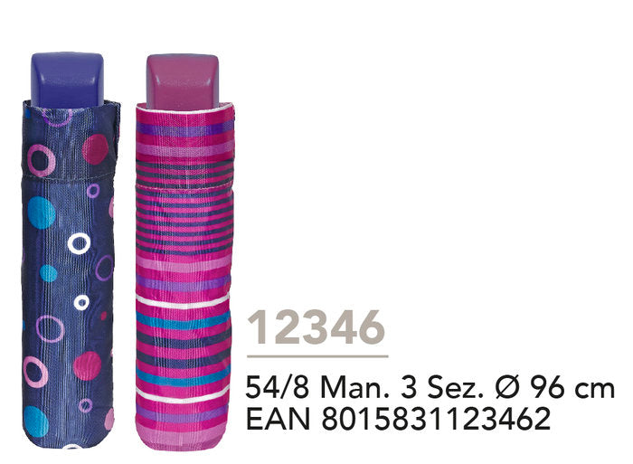 PARAGUAS MUJER MINI PLEGABLE 54/8 MAN, 3 SECT, IMPRESA | PERLETTI | 1 UNIDAD | 8015831123462 Imagen principal del producto