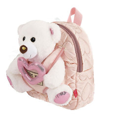 MOCHILA ROSA CON PELUCHE OSO BLANCO LOVE TEDDY | PERLETTI TOYS